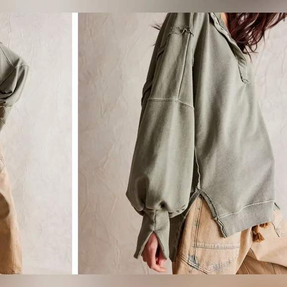 NWT We The Free / free people Camden Henley Sweatshirt - laurel oak - XL - Picture 4 of 5